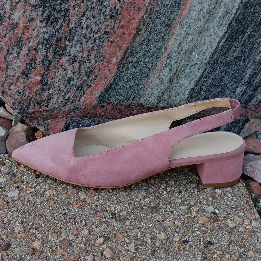 Everlane sling back small block heel pink suede leather shoes womens sz 8 - Picture 2 of 8